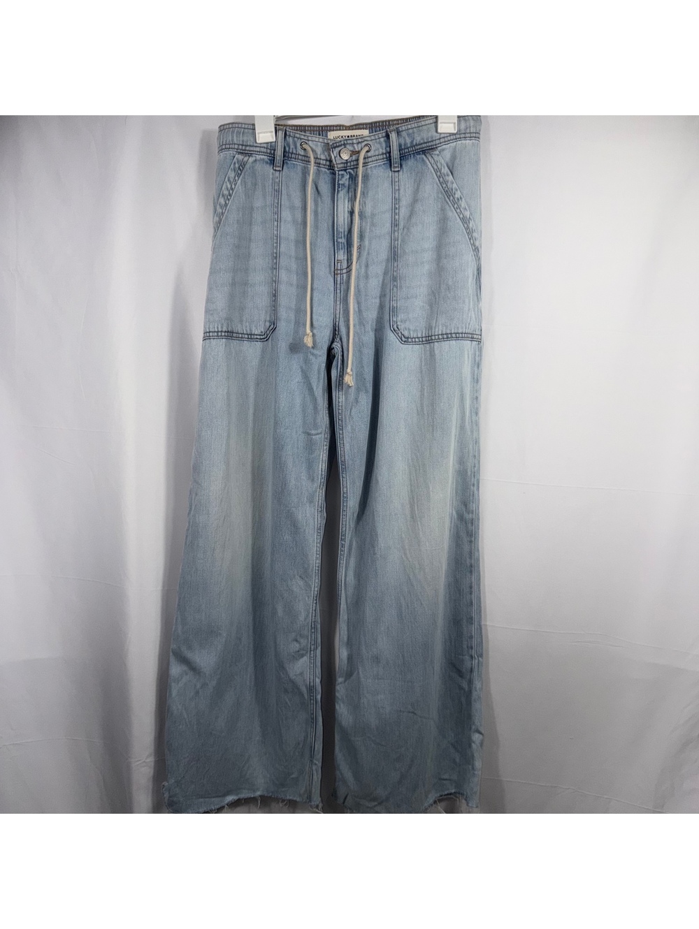 Lucky Brand Women’s Wide Leg Drawstring Chambray Jeans Medium Light Wash